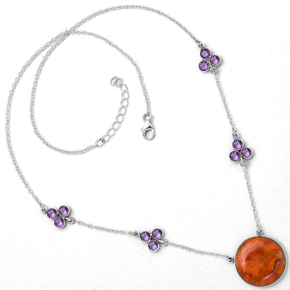 Natural Red Sponge Coral & Amethyst Necklace N-1004 SDN1395