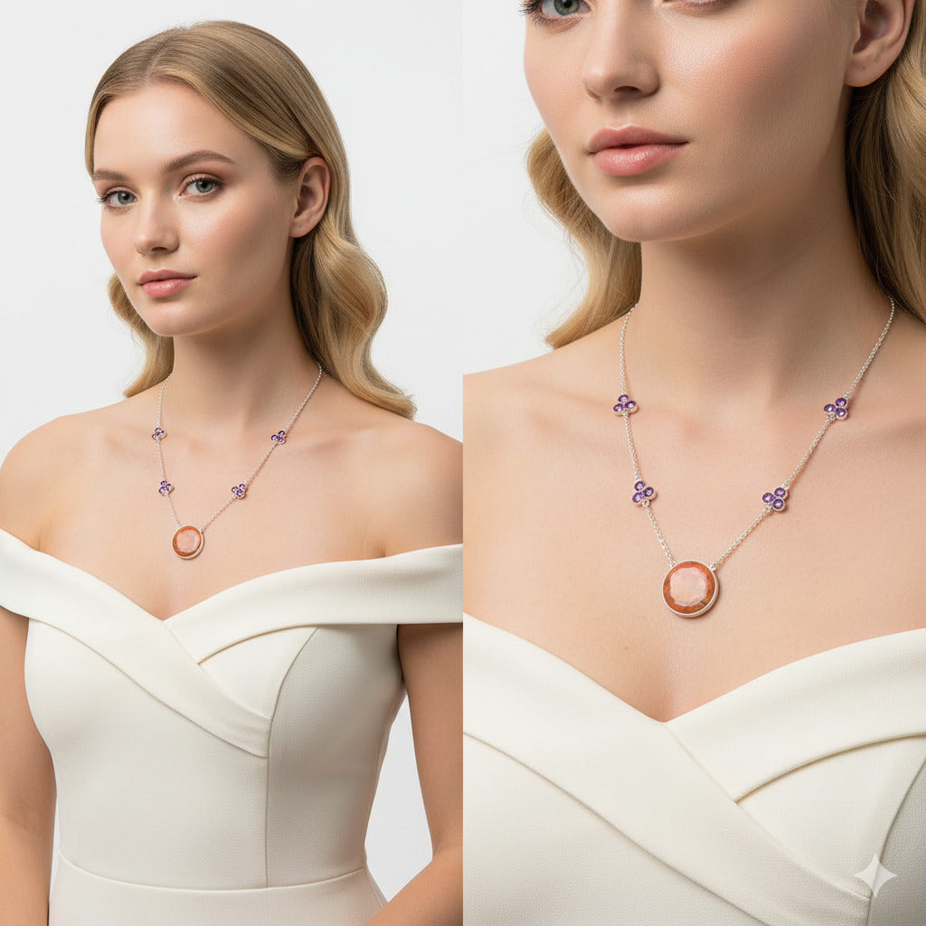 Natural Red Sponge Coral & Amethyst Necklace N-1004 SDN1395