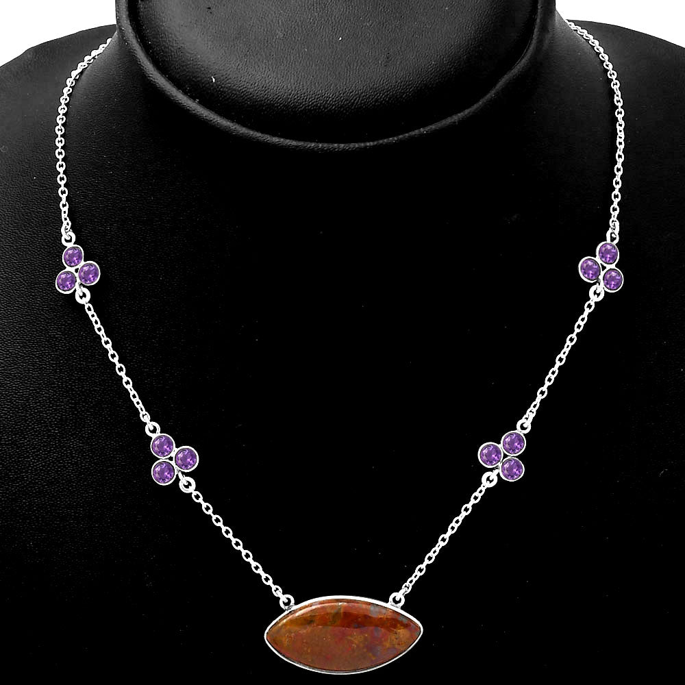 Natural Red Moss Agate & Amethyst Necklace N-1004 SDN1396