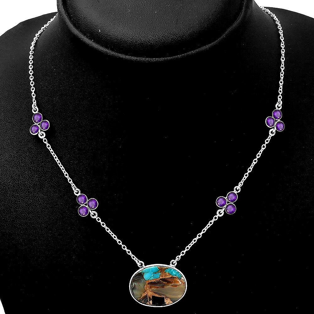 Shell In Black Blue Turquoise & Amethyst Necklace N-1004 SDN1402