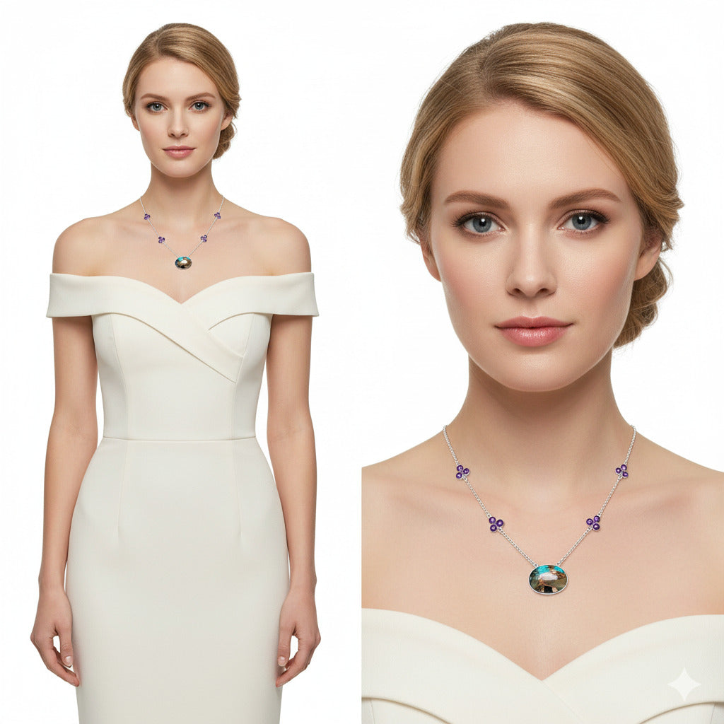 Shell In Black Blue Turquoise & Amethyst Necklace N-1004 SDN1402