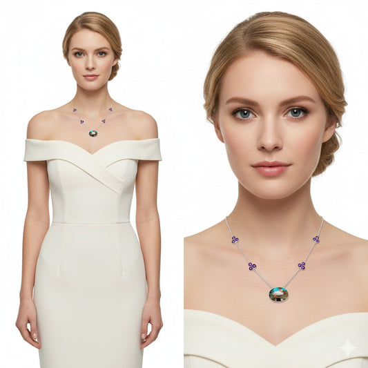 Shell In Black Blue Turquoise & Amethyst Necklace N-1004 SDN1402