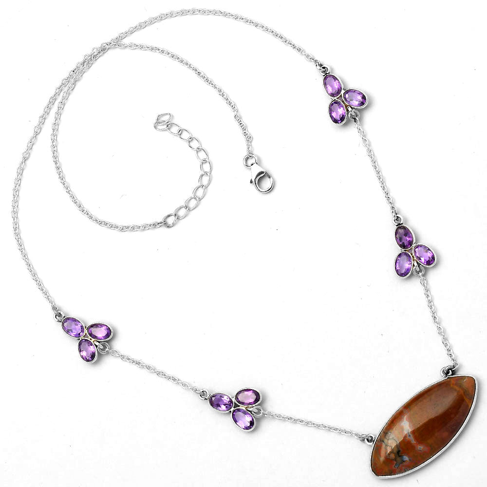 Natural Red Moss Agate & Amethyst Necklace N-1004 SDN1403