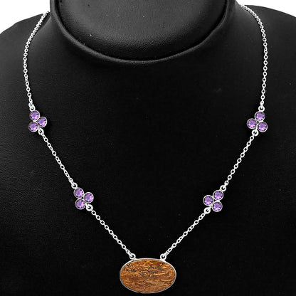 Coquina Fossil Jasper & Amethyst Necklace N-1004 SDN1404
