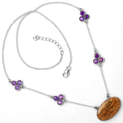 Coquina Fossil Jasper & Amethyst Necklace N-1004 SDN1404