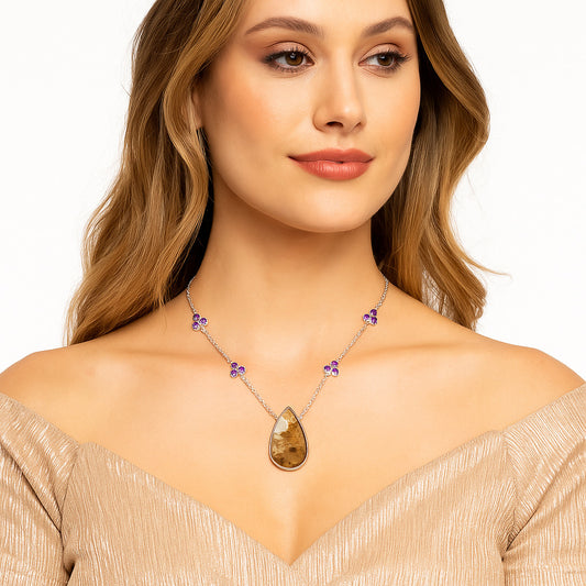 Natural Flower Fossil Coral & Amethyst Necklace N-1004 SDN1408