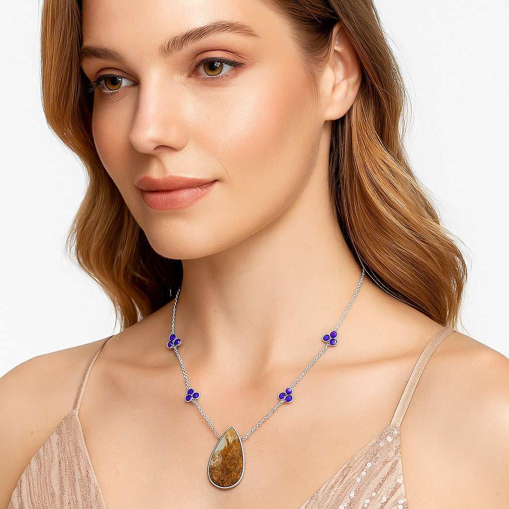 Natural Montana Agate USA & Amethyst Necklace N-1004 SDN1410