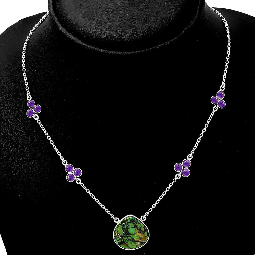 Green Matrix Turquoise & Amethyst Necklace N-1004 SDN1412