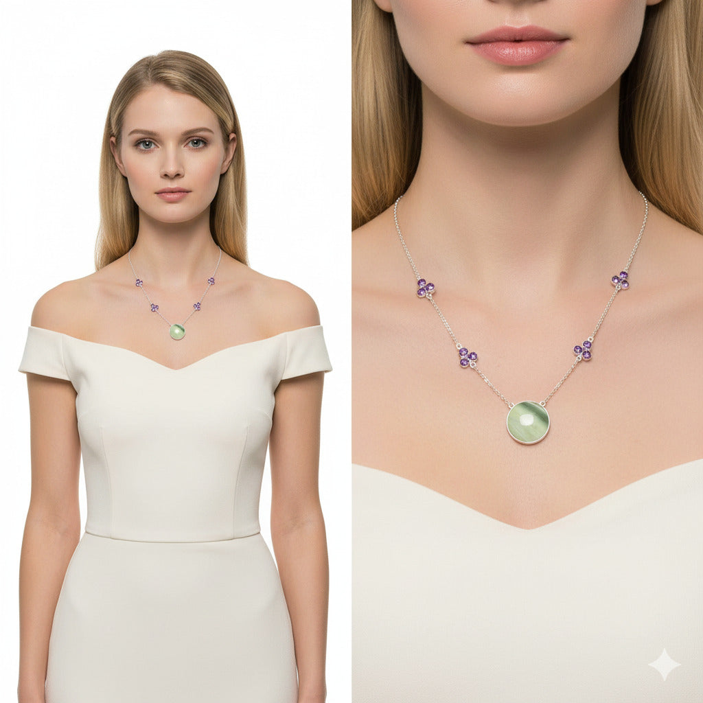 Natural Serpentine & Amethyst Necklace N-1004 SDN1420