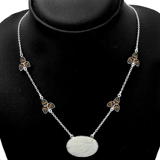 Natural White Scolecite & Smoky Quartz Necklace N-1004 SDN1425