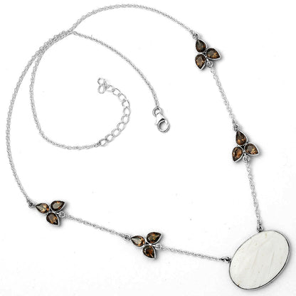 Natural White Scolecite & Smoky Quartz Necklace N-1004 SDN1425