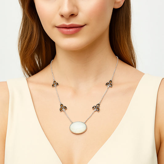 Natural White Scolecite & Smoky Quartz Necklace N-1004 SDN1425