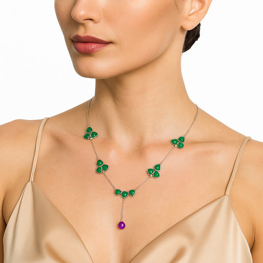 Faceted Amethyst Briolette Ball & Green Onyx Necklace N-1005 SDN1437