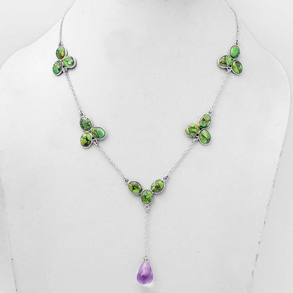 Faceted Amethyst Drop & Green Matrix Turquoise Necklace N-1005 SDN1447