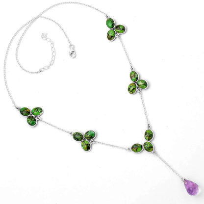 Faceted Amethyst Drop & Green Matrix Turquoise Necklace N-1005 SDN1447