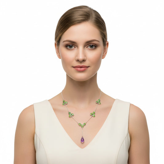 Faceted Amethyst Drop & Green Matrix Turquoise Necklace N-1005 SDN1447