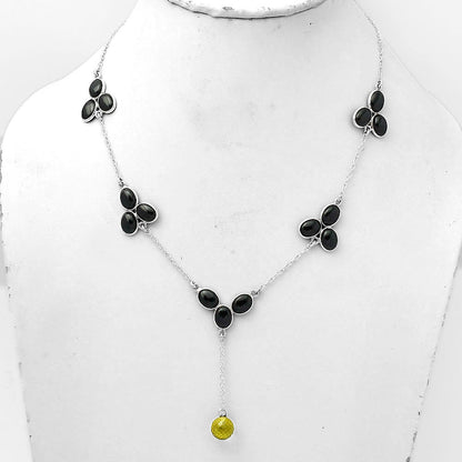 Faceted Lemon Quartz Briolette Ball & Black Onyx Necklace N-1005 SDN1450