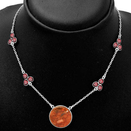 Natural Red Sponge Coral & Garnet Necklace N-1004 SDN1462