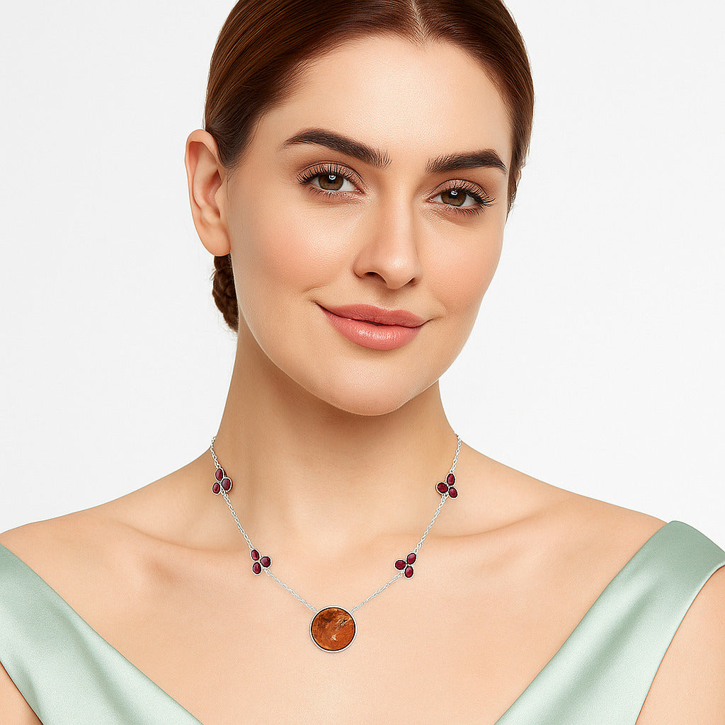 Natural Red Sponge Coral & Garnet Necklace N-1004 SDN1462