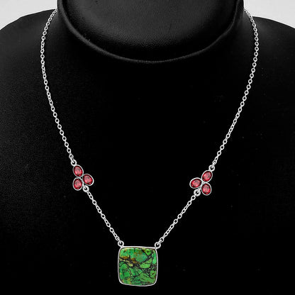 Green Matrix Turquoise & Garnet Necklace N-1002 SDN1472