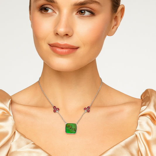 Green Matrix Turquoise & Garnet Necklace N-1002 SDN1472