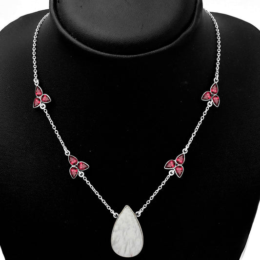 Natural White Scolecite & Garnet Necklace N-1004 SDN1481