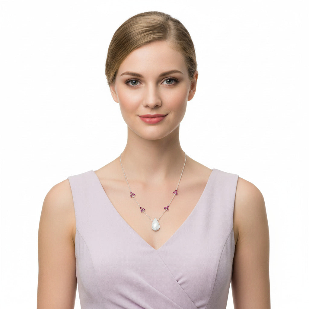 Natural White Scolecite & Garnet Necklace N-1004 SDN1481