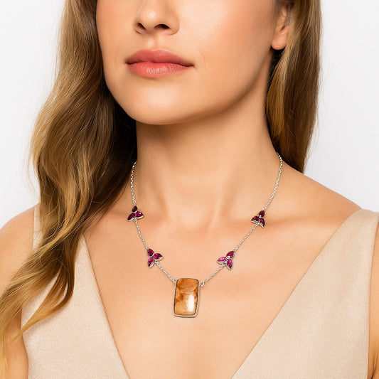 Natural Coral Jasper & Garnet Necklace N-1004 SDN1538