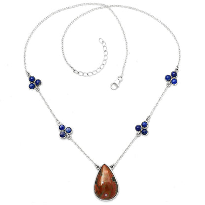 Natural Blood Stone - India & Lapis Necklace N-1004 SDN1541