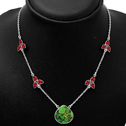 Green Matrix Turquoise & Garnet Necklace N-1004 SDN1553