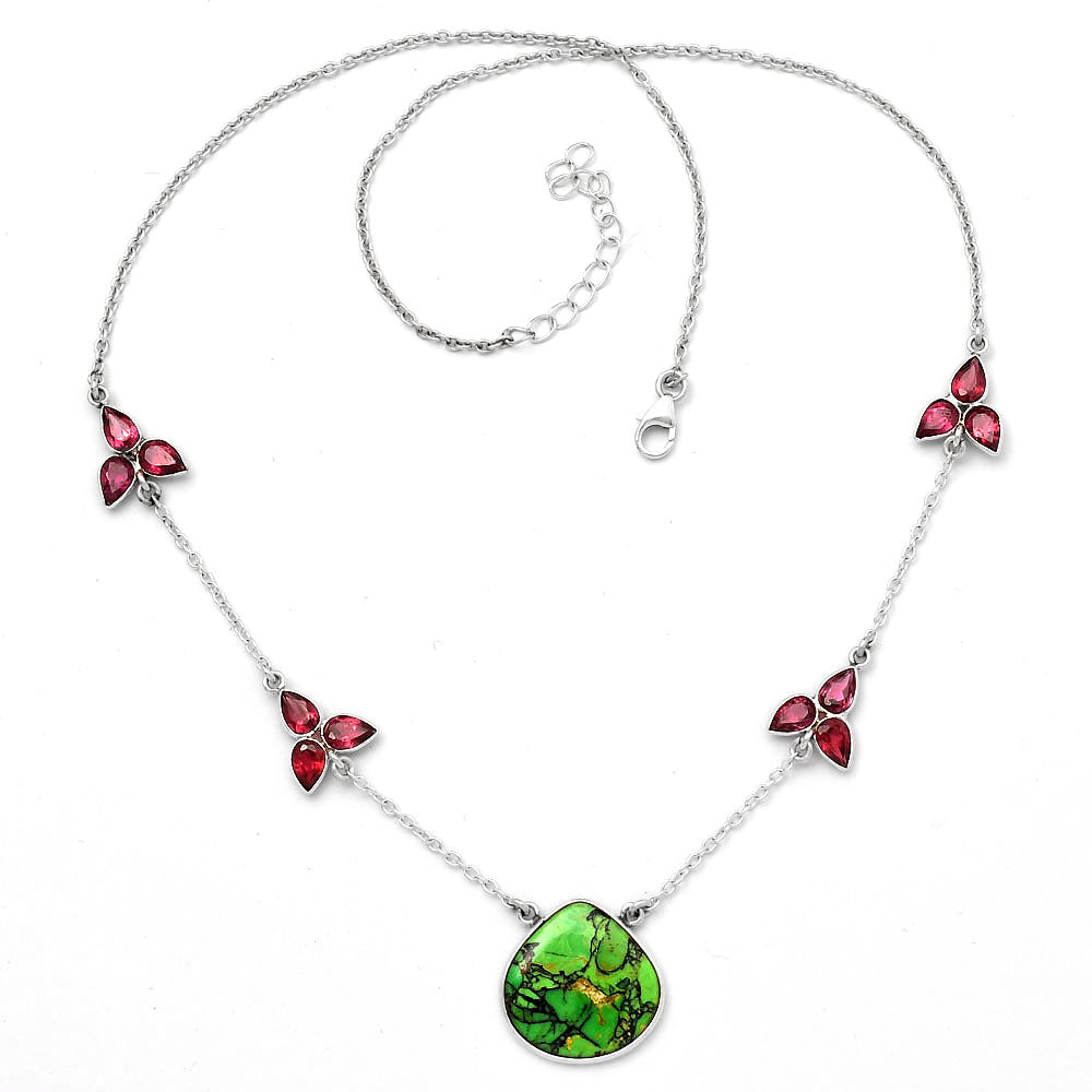 Green Matrix Turquoise & Garnet Necklace N-1004 SDN1553