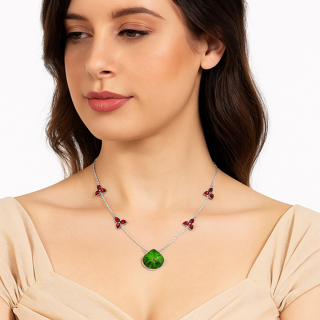 Green Matrix Turquoise & Garnet Necklace N-1004 SDN1553