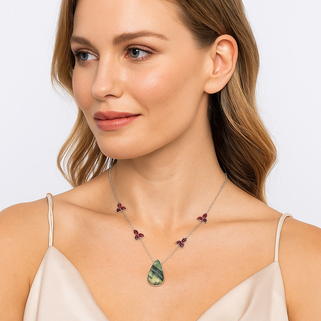 Natural Serpentine & Garnet Necklace N-1004 SDN1563