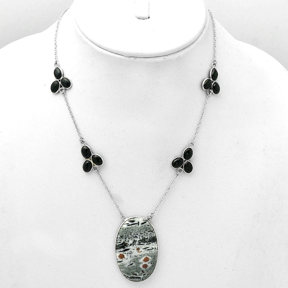 Natural Hornblende & Black Onyx Necklace N-1004 SDN1595