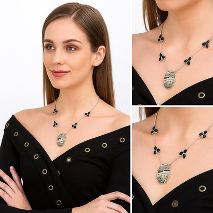 Natural Hornblende & Black Onyx Necklace N-1004 SDN1595