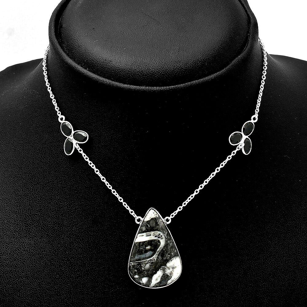 Mexican Cabbing Fossil & Black Onyx Necklace N-1002 SDN1639