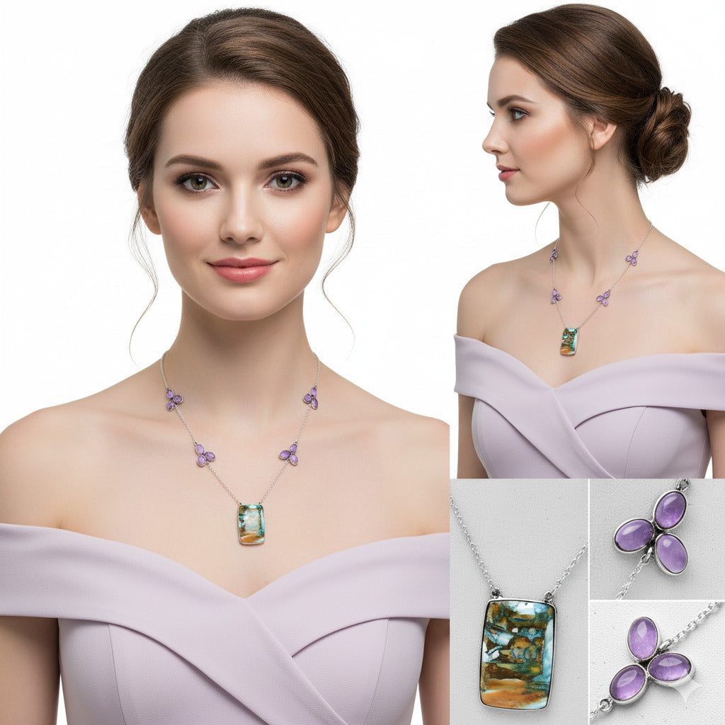 Spiny Oyster Turquoise & Amethyst Necklace N-1004 SDN1667