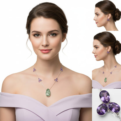 Natural Dioptase & Amethyst Necklace N-1004 SDN1669