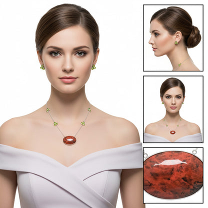 Watermelon Cherry Quartz & Peridot Necklace N-1004 SDN1673