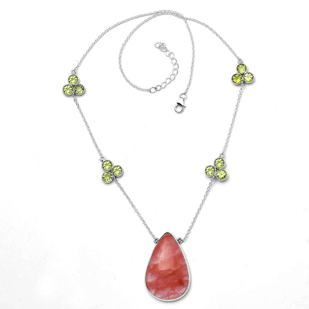 Watermelon Cherry Quartz & Peridot Necklace N-1004 SDN1674