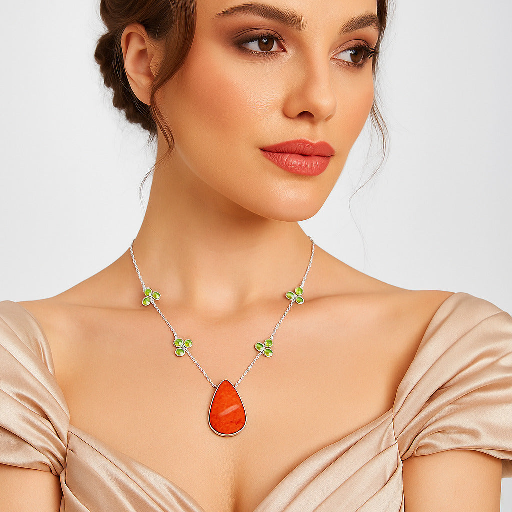 Watermelon Cherry Quartz & Peridot Necklace N-1004 SDN1674