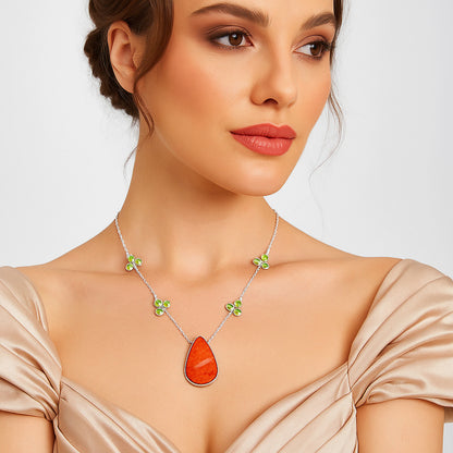 Watermelon Cherry Quartz & Peridot Necklace N-1004 SDN1674