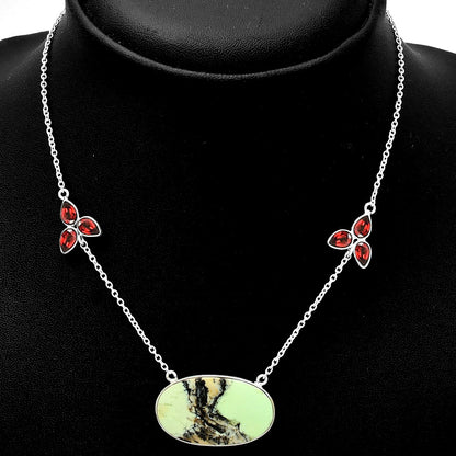 Natural Lemon Chrysoprase & Garnet Necklace N-1002 SDN1699