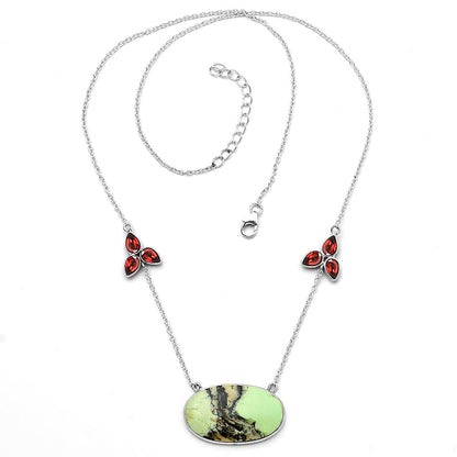 Natural Lemon Chrysoprase & Garnet Necklace N-1002 SDN1699