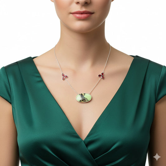 Natural Lemon Chrysoprase & Garnet Necklace N-1002 SDN1699