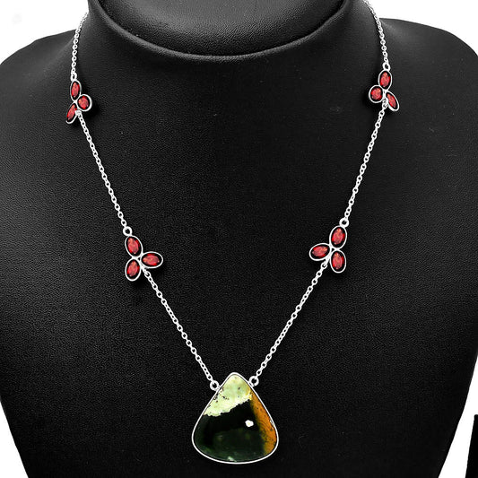 Natural Chrome Chalcedony & Garnet Necklace N-1004 SDN1704