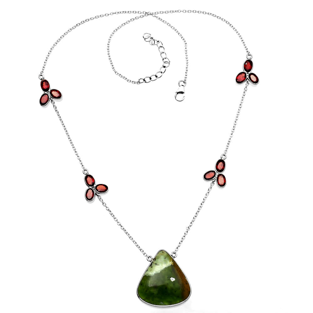 Natural Chrome Chalcedony & Garnet Necklace N-1004 SDN1704