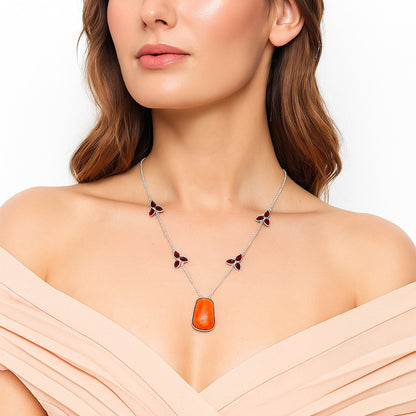 Natural Orange Aventurine & Garnet Necklace N-1004 SDN1706