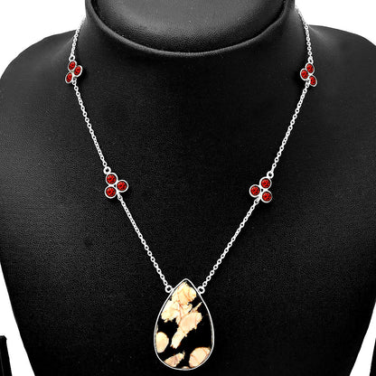 Natural Peanut Wood & Garnet Necklace N-1004 SDN1715