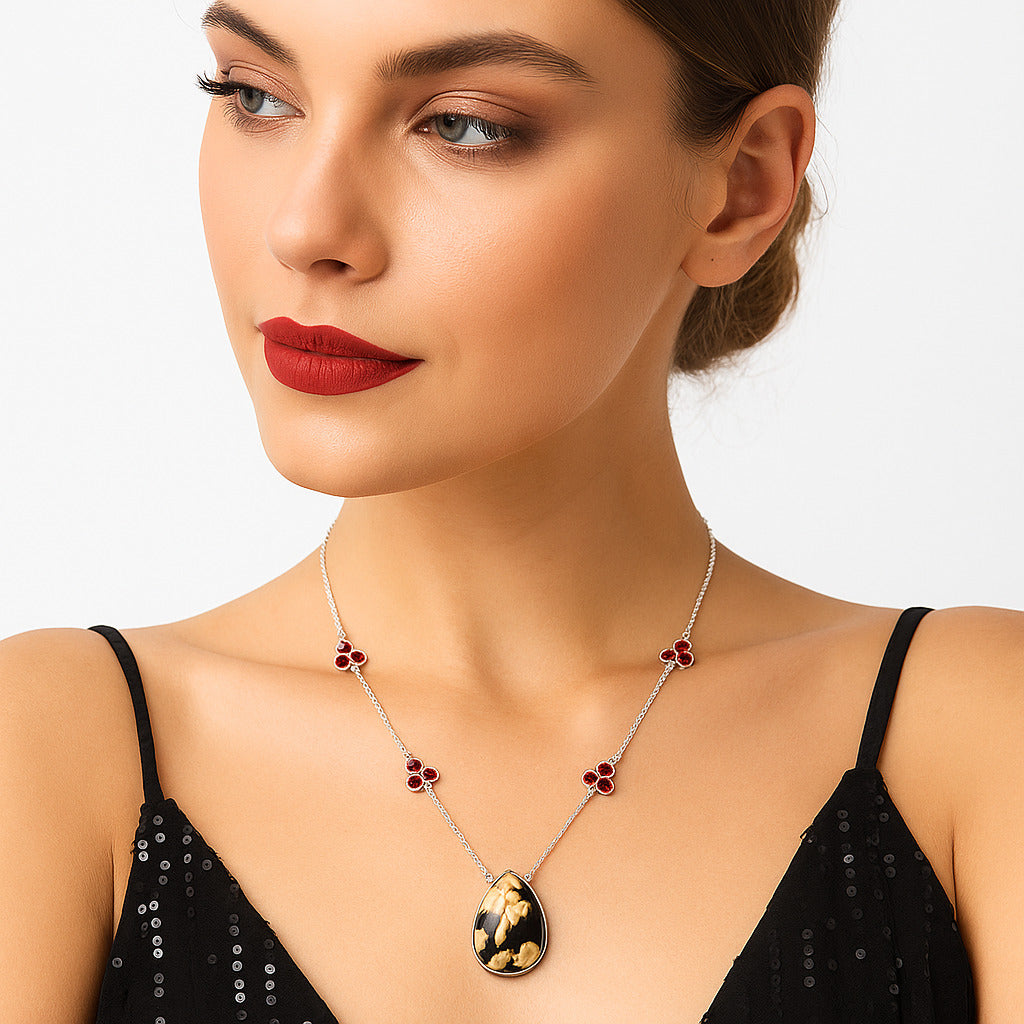 Natural Peanut Wood & Garnet Necklace N-1004 SDN1715